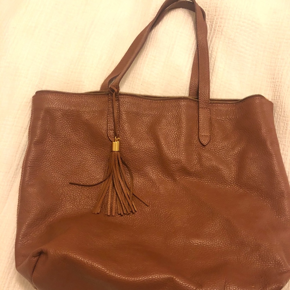 Cuyana classic zip tote - Caramel pebble leather